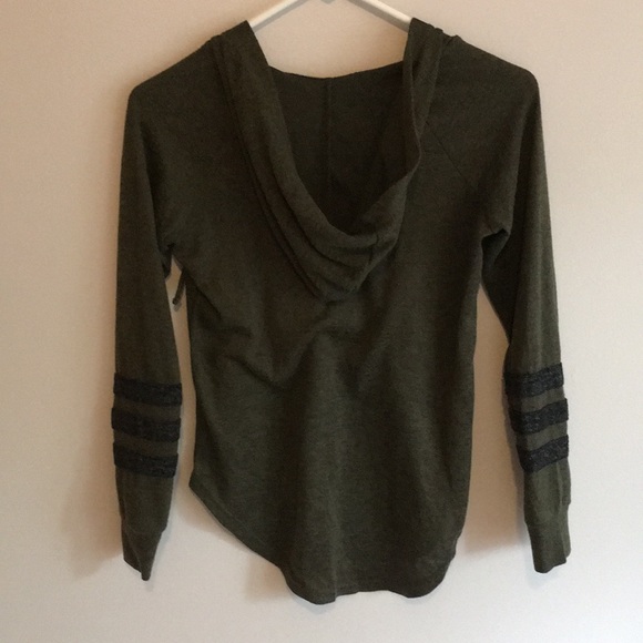 A green long sleeve shirt with a hoodie - Picture 2 of 3